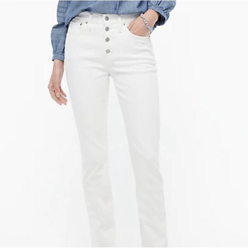 J.Crew White Vintage Straight High‎ Rise Button Fly Raw Hem Jeans Size 32